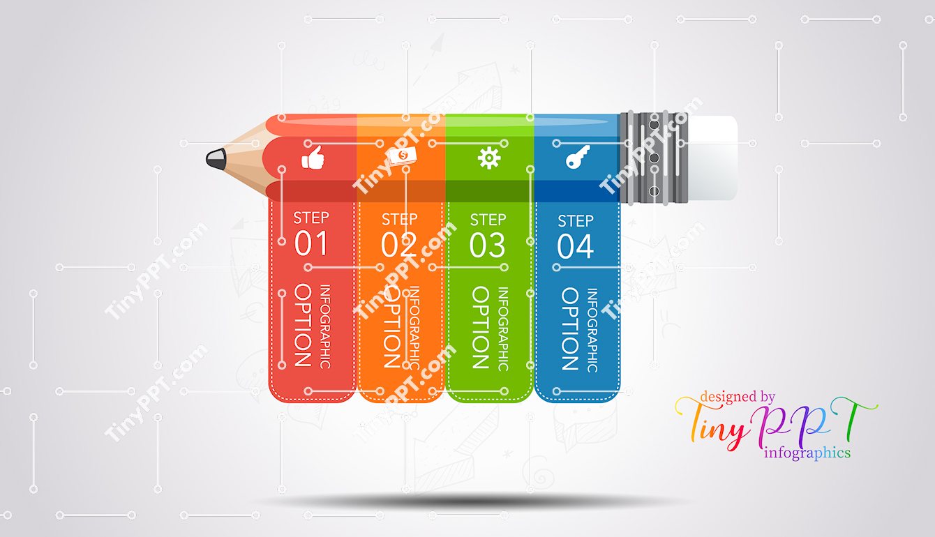 Tabbed Step Pencil Infographic PPT