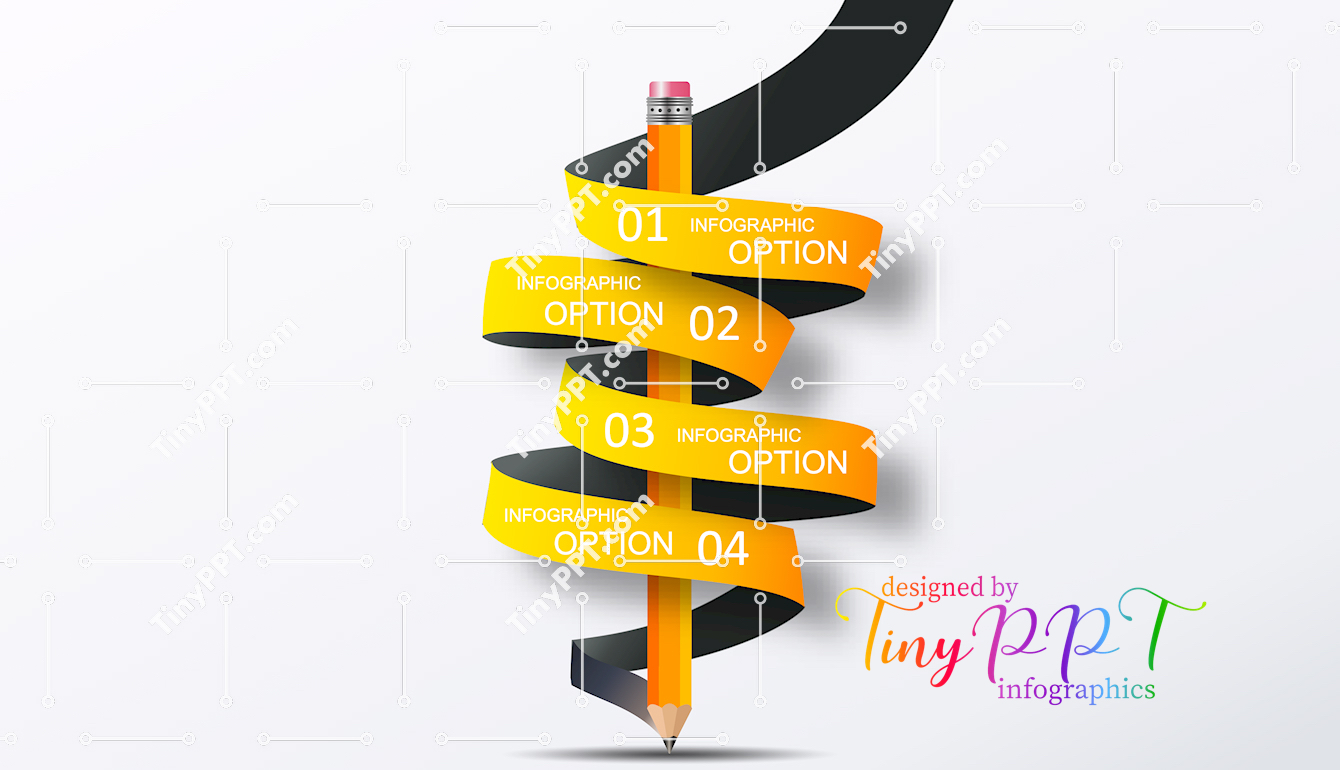 Process Ribbon Pencil Steps PPT