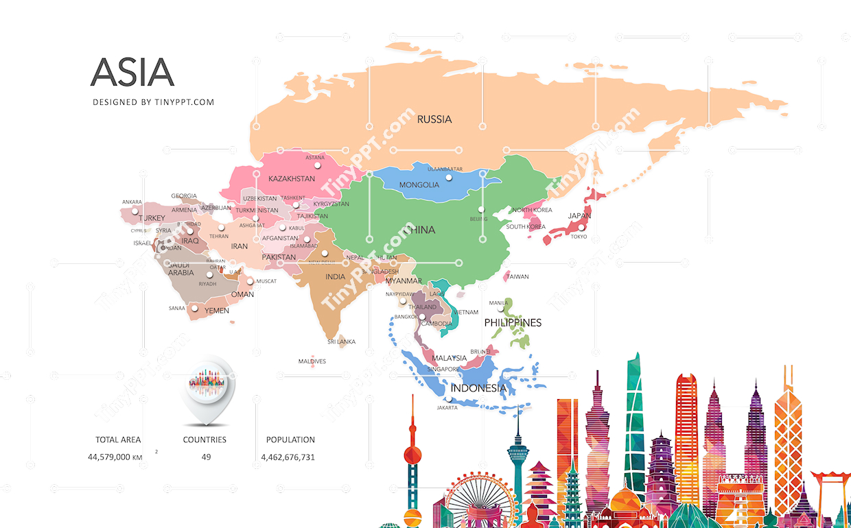 Asia Continent Map PPT